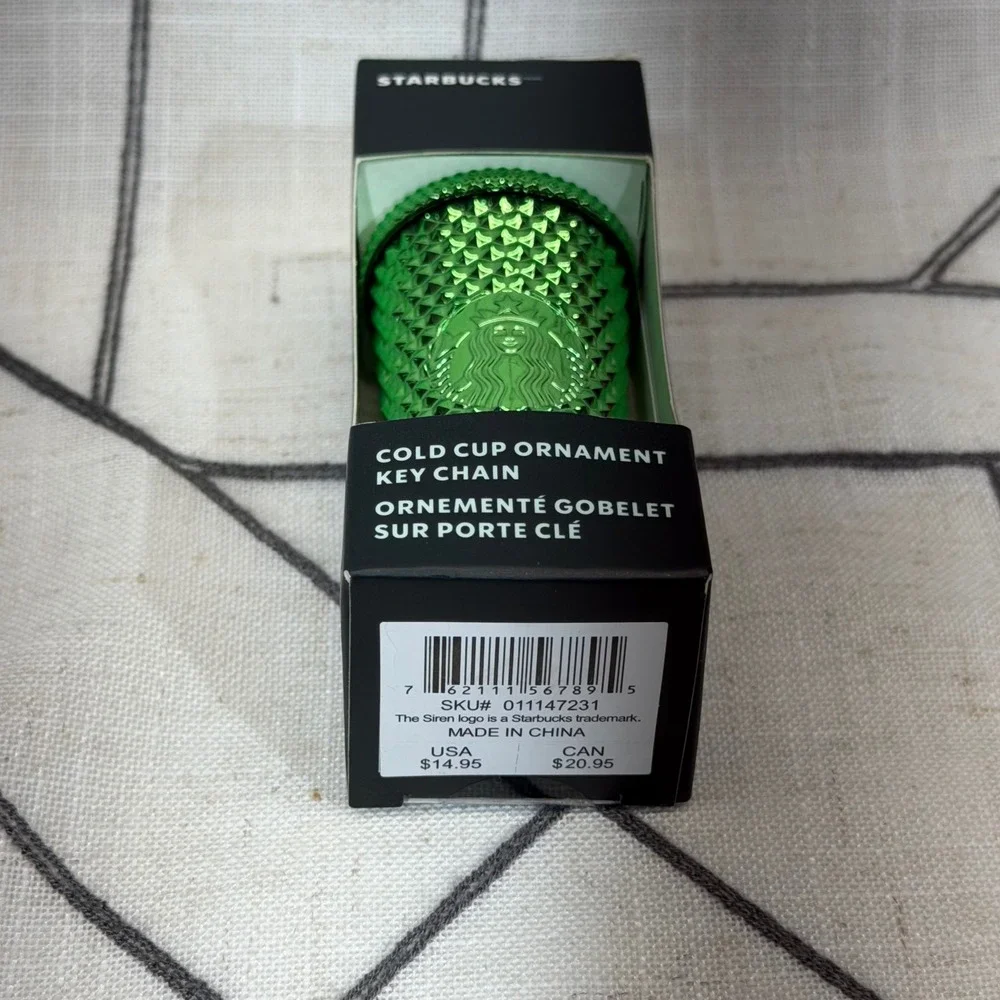 Starbucks Cold‎ Cup Ornament Key Chain Mini Green Studded Tumbler 2023 Holiday